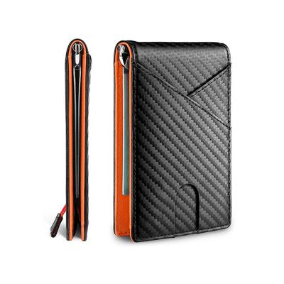 China 2021 Wholesale Simple Carbon Fiber Leather Card Holder Wallet RFID Blocking Slim Money Clip Leather Wallet for sale