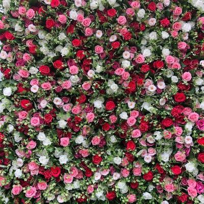 China Custom Indoor Outdoor Decoration 5D 3D Flowerwall White Red Pink Roll Ombre Up Wedding Peony Rose Flower Wall Panel Backdrop Artificial Silk Decor Fabric for sale