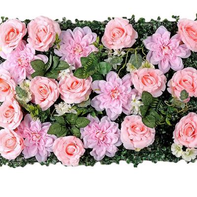 China Rose Cheap Centerpiec Decor Eco-friendly Silk Roll Up Soft Rose Flower Wall For Wedding Party for sale