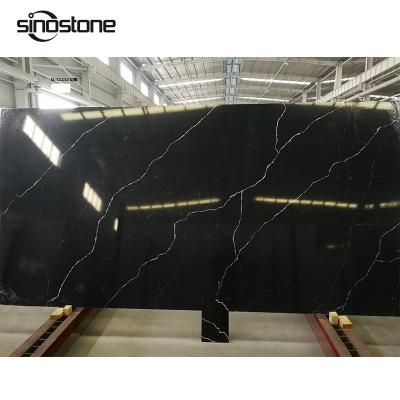 China Durable Modern Calacatta Veins Stone Quartz Black Color White Countertops Vanity Tops And Kitchen Tops Artificial Stone Quartz for sale