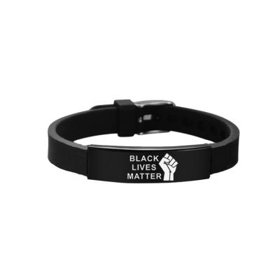 China Hot Fashion I CAN'T BREATHE Protest Power Stainless Steel Silicone Wristband Black Lives Matter Bracelet for sale