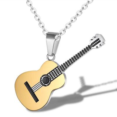 China New Hip Hop Personality Hip Hop Jewelry Creative Music Guitar Hip Hop Jewelry Pendant Male And Female Titanium Steel Necklace NL0598 for sale