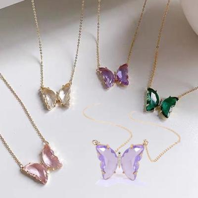 China Crystal Clear Glass Necklace Jewelry LXQ-0162 Girl's Romantic Dream Butterfly Necklace Insist Wind Short Clavicle Chain for sale