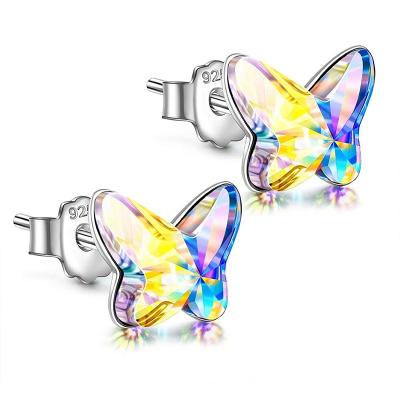 China Environmentally Friendly Exquisite Rainbow Birthstone Butterfly Stud Earrings Austria Crystals Jewelry Mothers Day Birthday Gifts for sale