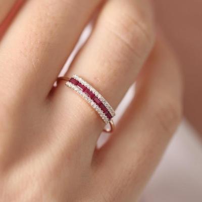 China New Design CLASSIC Women Fashion Sapphire White Ruby Diamonds Ring 18K Rose Gold Lovers Ring Jewelry Size 6-10 for sale