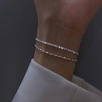 China CLASSIC 925 Sterling Silver Starry Sky Rice Double Layer Bangle Sense Fashion Women's Bracelet Luxury Advanced Glitter for sale