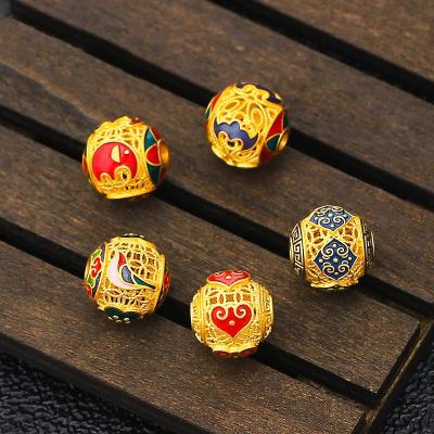 China E-Co Friendly Sand Gold Antique Split Enamel Back Pattern Auspicious Clouds Transfer Beads Cavity DIY Acce Golden Copper Burned Blue Bracelet for sale