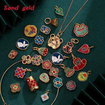 China Jewelry Making Bareback Exquisite Clan Sand Gold Antique Method Gold Pendant Tray With Beads Bead Material DIY Handmade Loose Beads Brac for sale