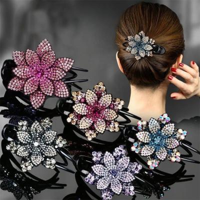 China Fashionable Flower Back Head Hairpin Temperament Rhinestone Platypus Large Hair Clip Platypus Clip Hair Accessories LJ-0117 for sale