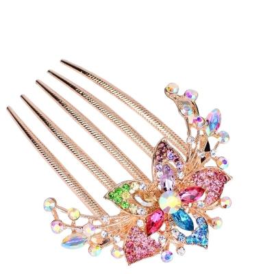 China Crystal Korean Hair Comb Colorful Flower Hairpins Environmentally Friendly Faux Stone Retro Exquisite Women Cavity Hairpin Fashion Hair Accessory for sale