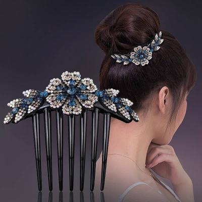 China Fashion 7 Tooth Environmentally Friendly Korean Rhinestone Flower Hair Comb Insert Clip Non-slip Top Women Hair Accessories Tool Hair Accessories for sale