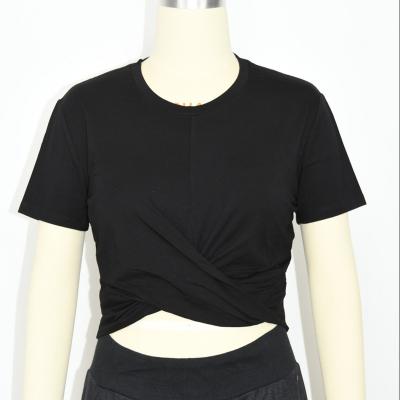 China Anti-pilling LADIES TWISTED COTTON SPANDEX T-SHIRT for sale