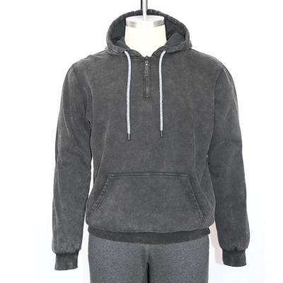 China Breathable MEN'S COTTON BRUSHED FLEECE LINED WITH QUARTER ZIPPER HOODY, OEM, ODM, FLEECE GARMENT OVER DYE for sale