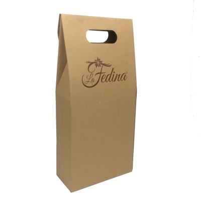 China Disposable Printed Kraft Paper Package Box With Handle For Wine , Foldable Corrugated Wine Rack for sale