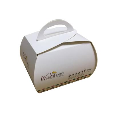 China Disposable Customized Printing LOGO Small Cake Packing Paper Box With Handle for sale