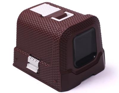 China Sustainable Brown Bowl Cat Litter Box With A Step Closed for sale