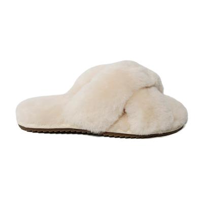 China Wholesale Fashion Trend Factory Price Girl Sheepskin Slippers Cute Cute Sheepskin Fur Striped Slippers for sale