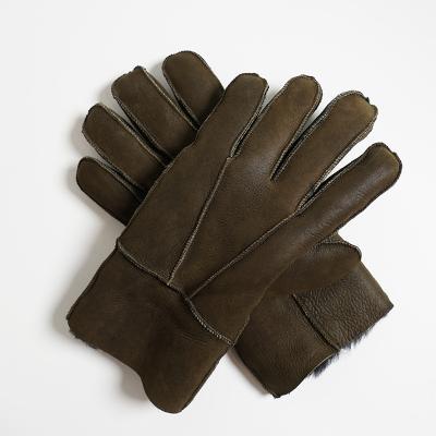 China 2022 Comfortable Durable Breathable Winter Leather Men Keeping Warm Gloves Inside Wool Liner Sheepskin Fur Thickened Leather Glove for sale