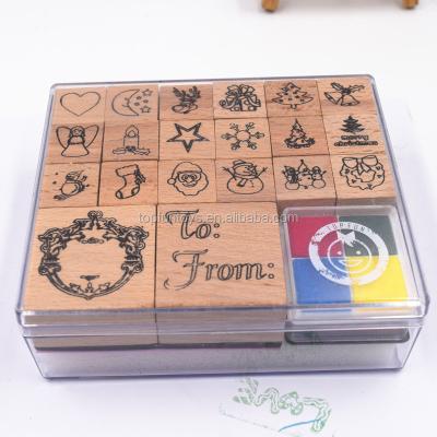 China Funny Educational Toy Wooden Stamp Set Kids Toys Include Ink Pads for sale