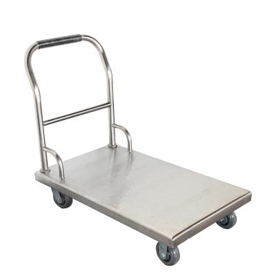 China 2021 Durable Stainless Steel Warehouse Manufacturing Factory Hand Platform Heavy Duty Cargo Transport Trolley for sale