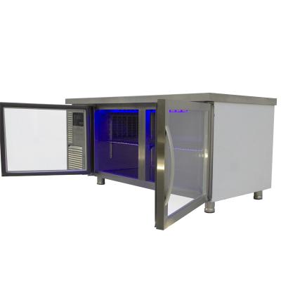 China Double-temperature stainless steel commercial glass door kitchen work bench cooler refrigeration equipment for sale