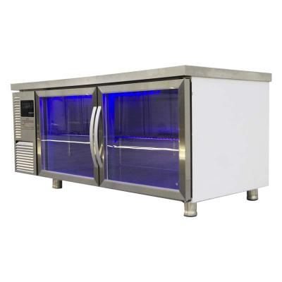 China Double-temperature stainless steel commercial glass door kitchen work bench cooler refrigerators and freezers for sale