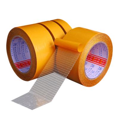 China Heavy Duty Heat Resistant Waterproof Self Adhesive Double Sided Transparent Reinforced Fiberglass Mesh Tape For Carpet Fixing for sale