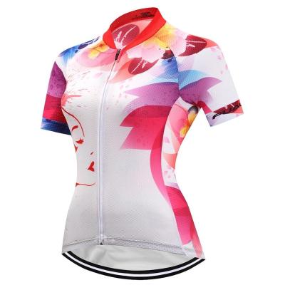 China 100% Polyester Mujer Anti-UV Bike Clothes Top Cycling Shirts + Cycling Shorts Set Cycling Wear For Women for sale