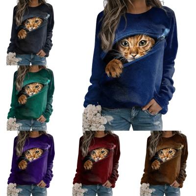 China Anti-wrinkle Casual Sports 3D Print Animal Design Cat 3D Pullover Women's Sweatshirt Long Sleeve Streetwear Hoodies Sweatshirts For Women for sale