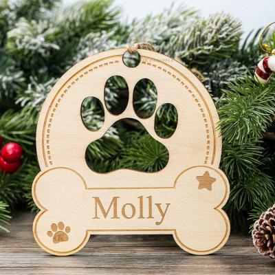 China Hanging Set of Paw Ornament Christmas Tree Decoration Custom Wooden Dog Home Christmas Holiday Decoration Personalized Hanging Wooden Ornaments Pamper Memorial Gift for sale