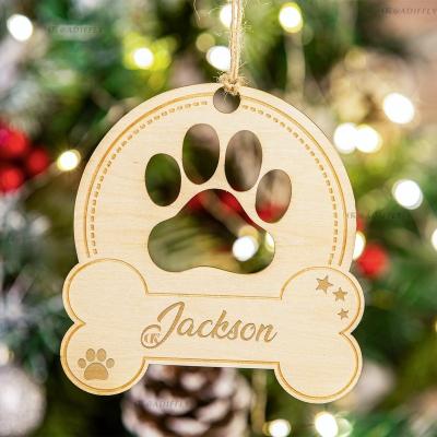 China High Quality Christmas Wooden Pendant Ornaments Kit Wholesale Custom Dog Paw 3d Ornaments Xmas Holiday Home Decor Christmas Tree Decoration for Home for sale