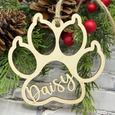 China 2022 Custom Wooden Christmas Holiday Home Decoration OEM Design Dog Paw Ornament Animal Wooden Christmas Ornaments Christmas Pendant Hanging Kit for sale