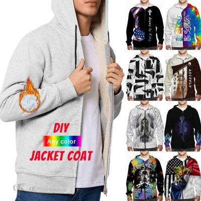 China Anti-pilling Custom Wholesale 3D Printed Thicker Zipper Hoodie Fleece Jacket Unisex Warm Winter Plus Size Zipper Hoodie Coat Outerwear for sale