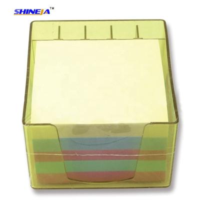 China Good Quality Good Selling Self Adhesive Cube Notepad Paper Sticky Notes With Color Plastic Box for sale