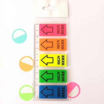 China Custom Neon Color Self Adhesive Hot Selling Reusable Strips 5 Pampers Index Clear Plastic Office Film Sticky Notes Set With Here Sign for sale