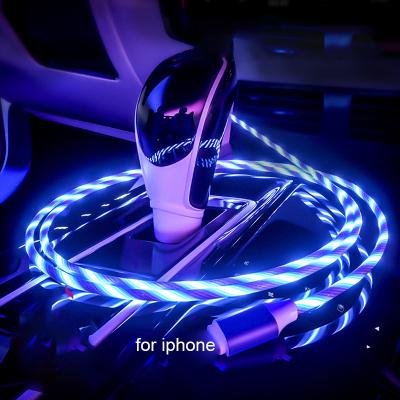 China Multi Glow Data Transfer Function Magnetic Flowing Charger Cable LED Luminous To Light Up Micro USB Fast Charging Type C For iPhone 3 In 1 Data Cables for sale