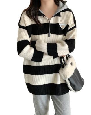 China Hooded Anti-wrinkle Stripe Women's Pullover Sweaters Knit Women's Sweaters For 2022 for sale