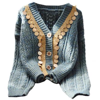 China Winter Women's Knitted Cardigan Anti-wrinkle Sweater Lazy Coat Women's Sequined Sweaters 2022 Korean Style for sale