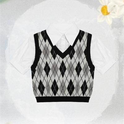 China Anti-wrinkle New Arrivals Fashion Women Casual Sleeveless Vest Sweater Vest With Geometric Pattern For Girls for sale