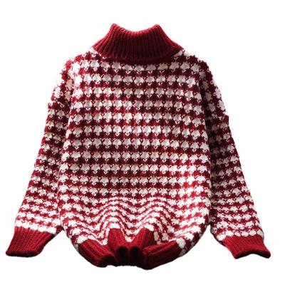 China Anti-Wrinkle Striped Turtle Knit Women's Sweater High Neck Loose Warm Pullover For Ladies for sale