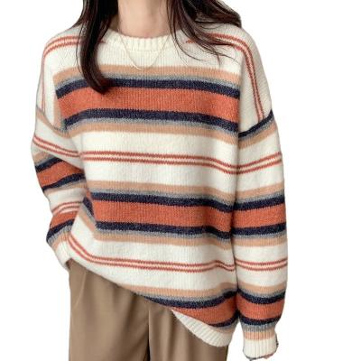 China Striped Sweater Women's Anti-Wrinkle O-Neck Pullover Sweaters Knit Women's Sweaters for sale