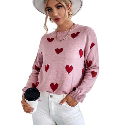 China Anti-Wrinkle Women Sweater O-Neck Women Sweaters Girl Custom Hearts Knitted Cotton Pullover Sweater for sale