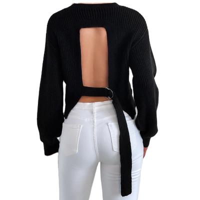 China sexy backless Anti-wrinkle sweater top with lace up and cutout back knit women sweater pullover for sale