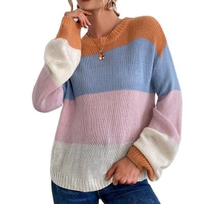 China Anti-Wrinkle Sweater Striped Lady Sweater Rainbow Loose Lazy Women Knit Sweater Pullover for sale