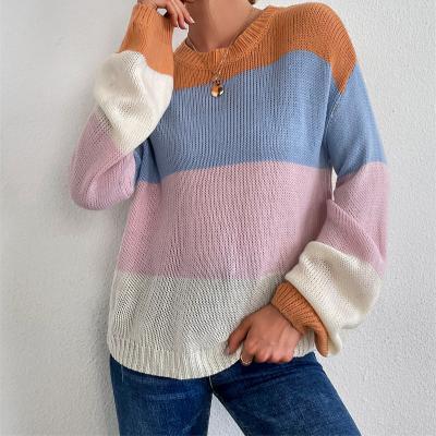 China Anti-Wrinkle Sweater Sensitive Striped Lady Sweater Rainbow Loose Lazy Women Knit Sweater Pullover for sale