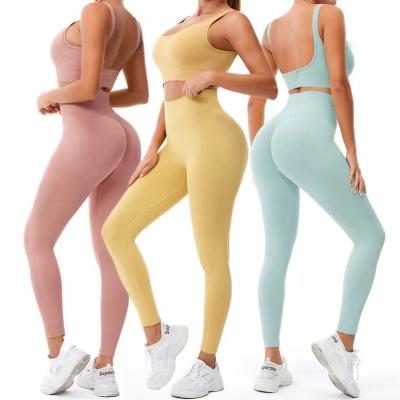 China Breathable single U-neck sports bra set crac! crack! Butt High Waisted Legging Set Seamless Yoga Set for sale