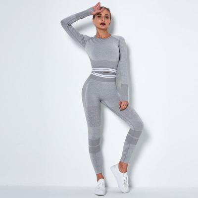 China Breathable 4 Colors Available Women Fitness Sportswear Gym Leggings Long Sleeve Seamless 2 Pcs Sports Suits Yoga Set for sale