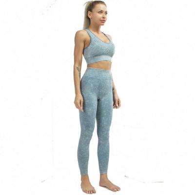 China High Quality Breathable Women Seamless Acid Wash Non See Workout Fitness Leggings And Bra Set for sale