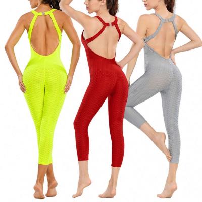 China Sale Letter Printing Breathable Yoga Workout Top Clothes Sets Women Fitness Leggings For Female Fitness Bubble Yoga Overalls for sale