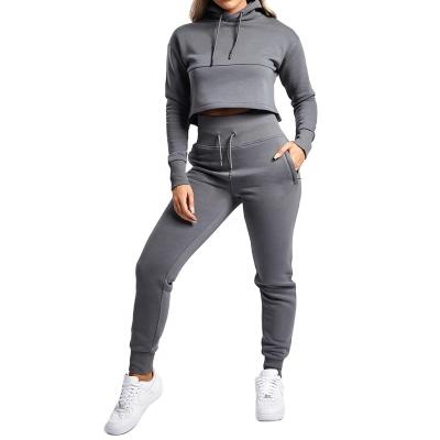 China OEM Logo Breathable Workout Crop Top Women Jogger Jumper Gym Custom Sets Women Tracksuit Two Piece Pants Sets Oversized Women Sweatsuit for sale